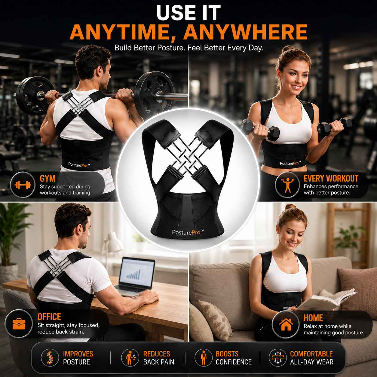 PosturePro™ Back & Shoulder Corrector | Instant Posture Support & Pain Relief