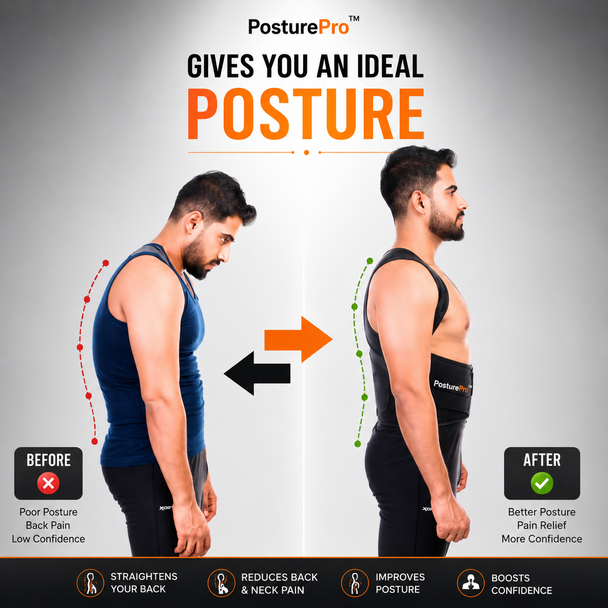 PosturePro™ Back & Shoulder Corrector | Instant Posture Support & Pain Relief