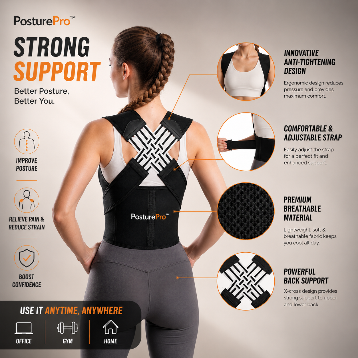 PosturePro™ Back & Shoulder Corrector | Instant Posture Support & Pain Relief
